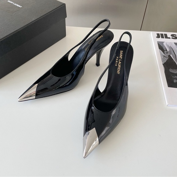 Saint Laurent Iron Toe High Heel Slingback Sandals - Picture 1 of 9